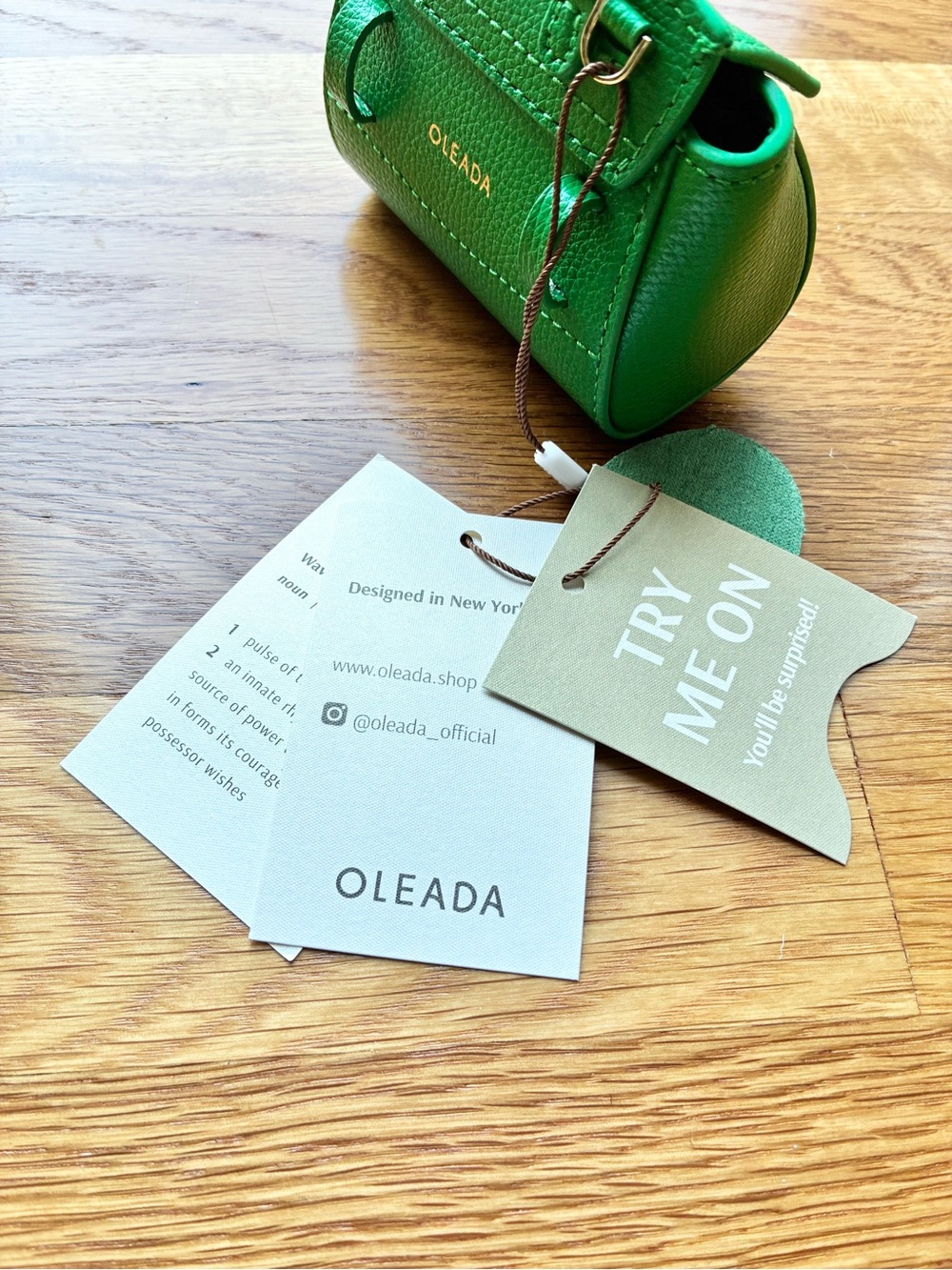 Oleada Miniature Purse Belt Purse or Charm Pebbled Leather Pistachio Green NWT - Picture 8 of 8